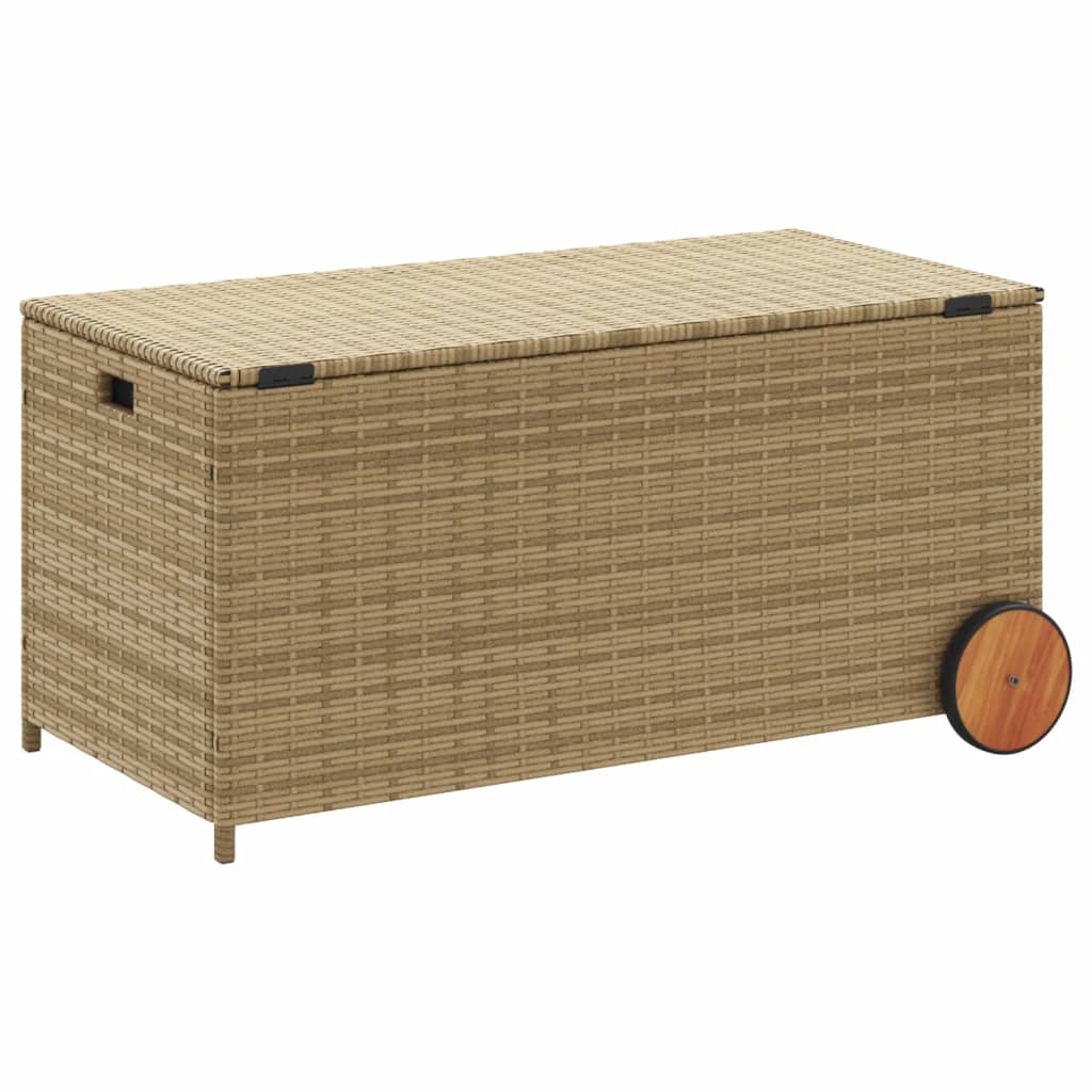 Gartentruhe mit Rollen Beige 190L Poly Rattan