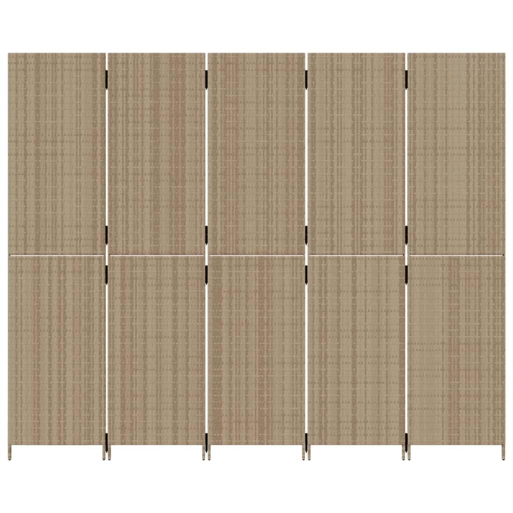 Paravent 5-tlg. Beige Poly Rattan