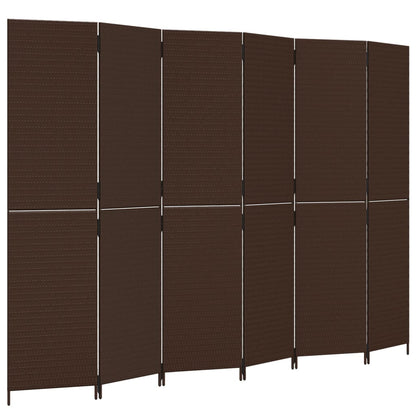 Paravent 6-tlg. Braun Poly Rattan