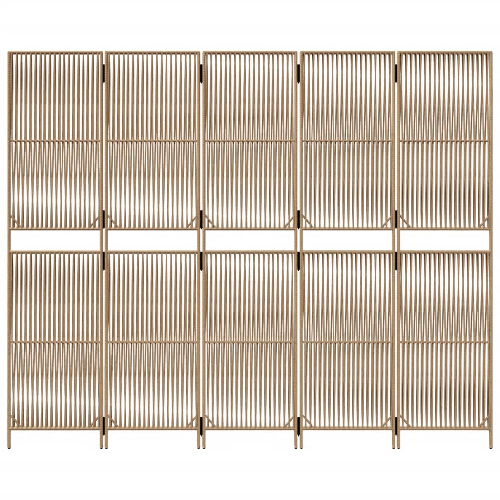 Paravent 5-tlg. Beige Poly Rattan