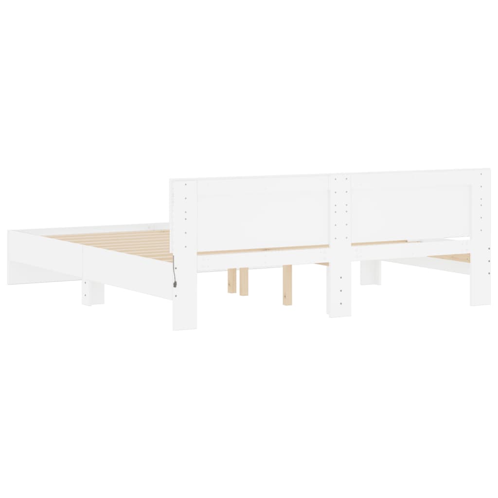 Bettgestell mit Kopfteil und LED-Beleuchtung Weiß 200x200 cm