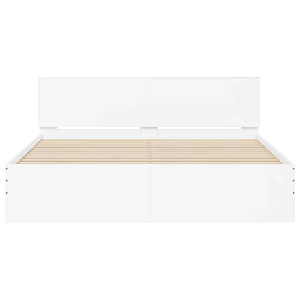 Bettgestell mit Kopfteil und LED-Beleuchtung Weiß 150x200 cm