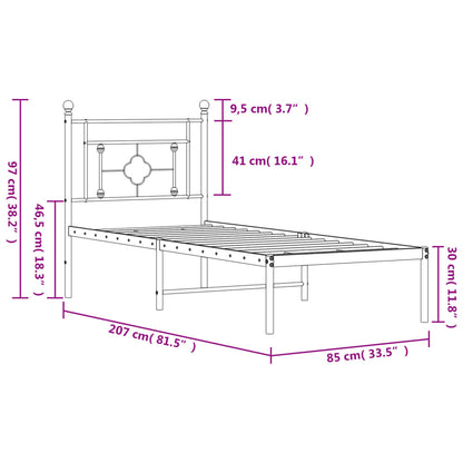 Bettgestell mit Kopfteil Metall Schwarz 80x200 cm