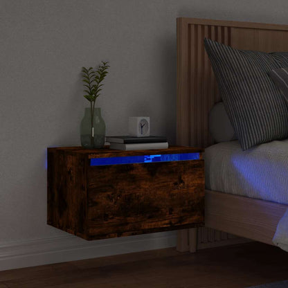 Wand-Nachttisch mit LED-Leuchten Räuchereiche