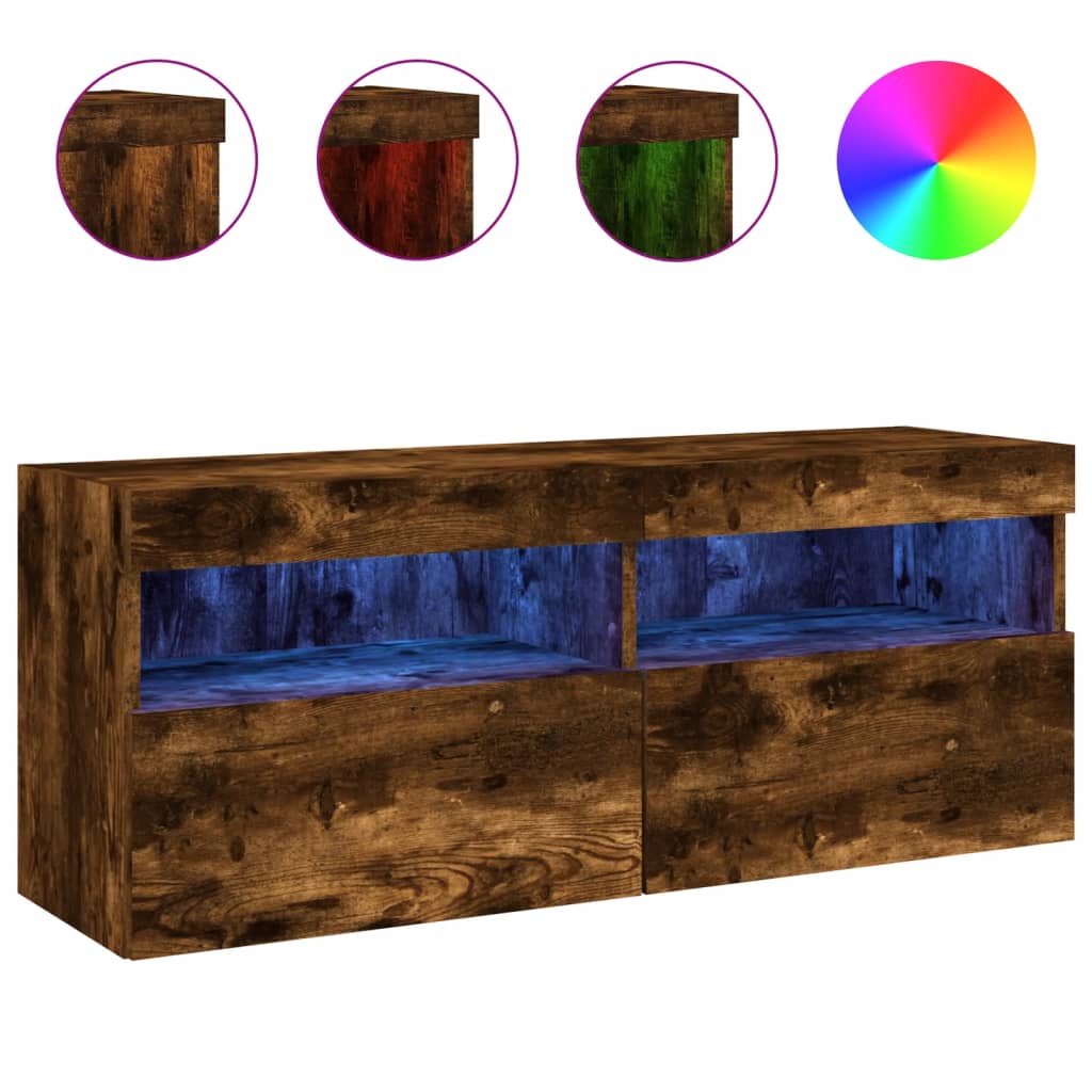 TV-Wandschrank mit LED-Leuchten Räuchereiche 100x30x40 cm