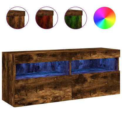 TV-Wandschrank mit LED-Leuchten Räuchereiche 100x30x40 cm