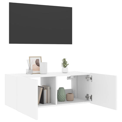 TV-Wandschrank mit LED-Leuchten Weiß 80x35x31 cm