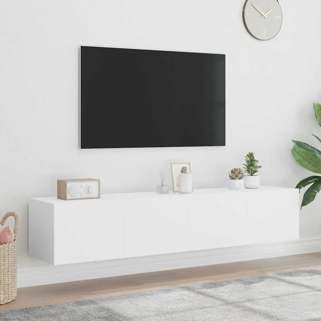 TV-Wandschränke mit LED-Leuchten 2 Stk. Weiß 80x35x31 cm