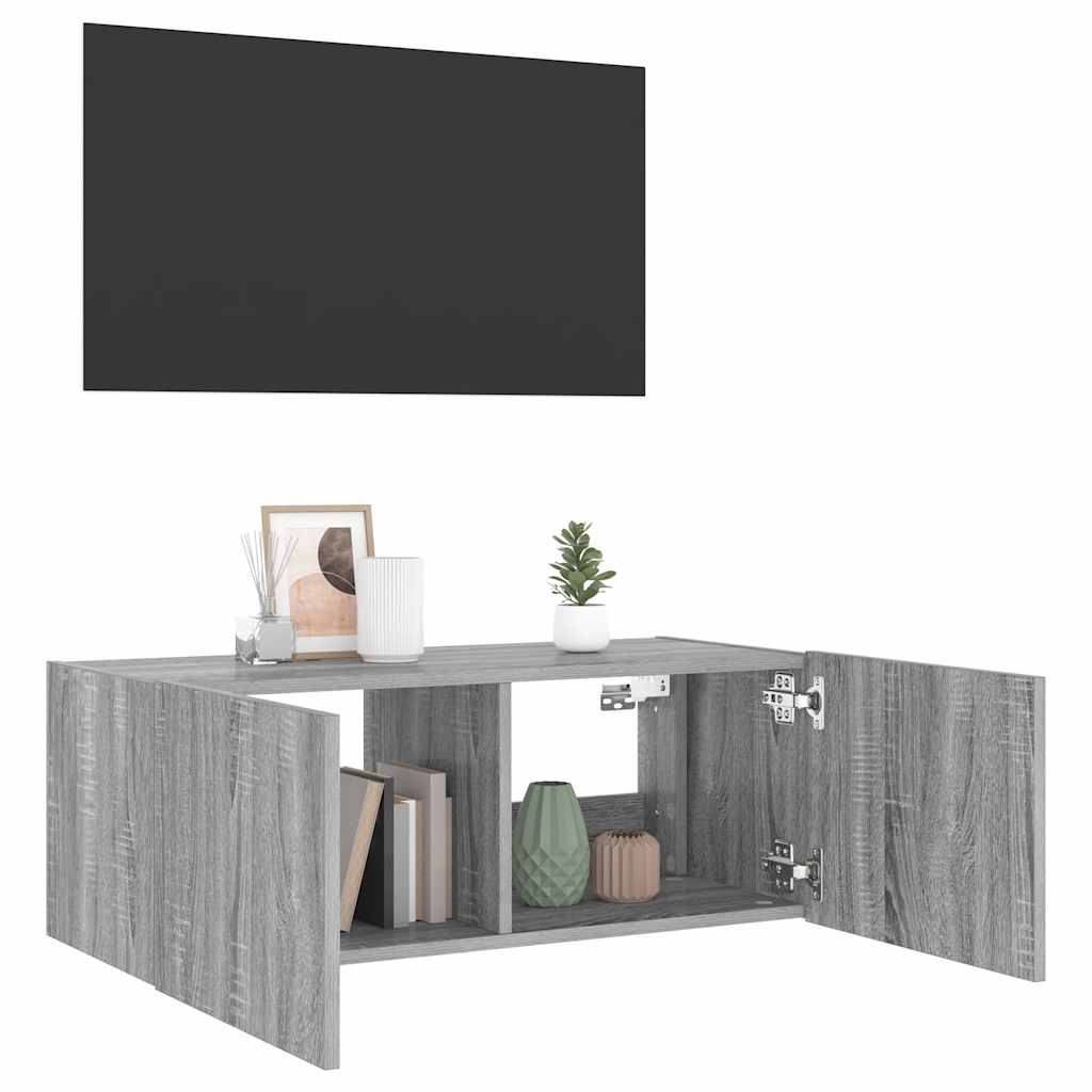 TV-Wandschrank mit LED-Leuchten Grau Sonoma 80x35x31 cm