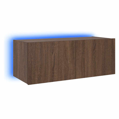 TV-Wandschrank mit LED-Leuchten Braun Eichen-Optik 80x35x31 cm