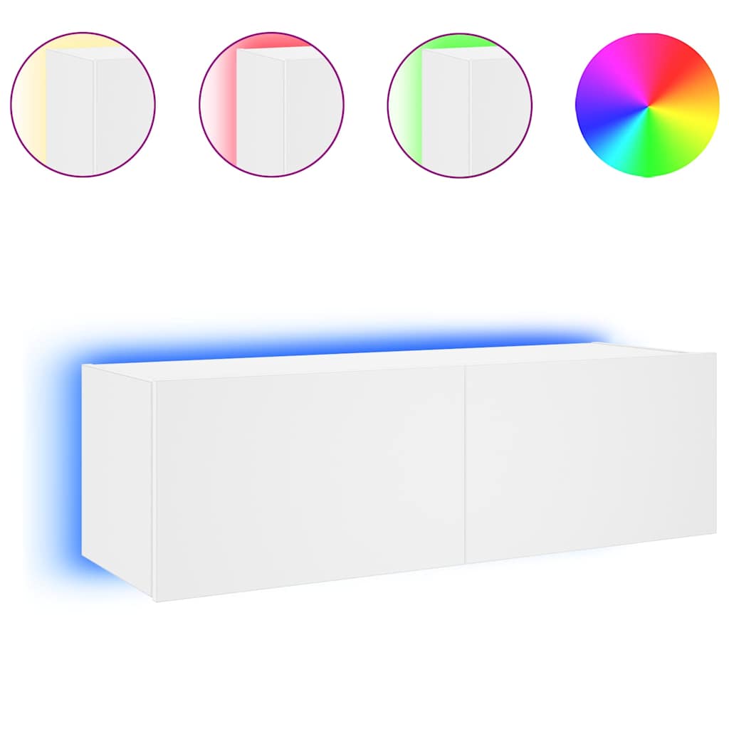 TV-Wandschrank mit LED-Leuchten Weiß 100x35x31 cm