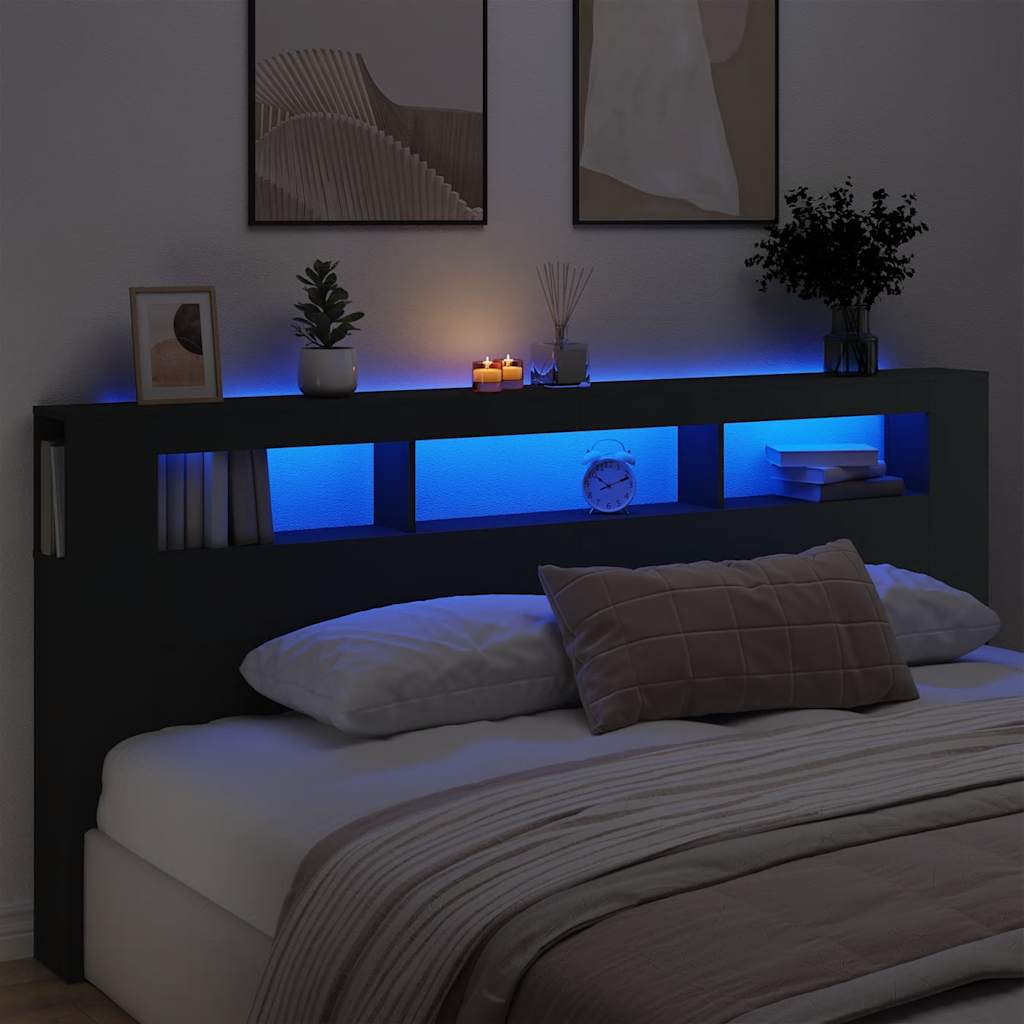 LED-Kopfteil Schwarz 220x18,5x103,5 cm Holzwerkstoff