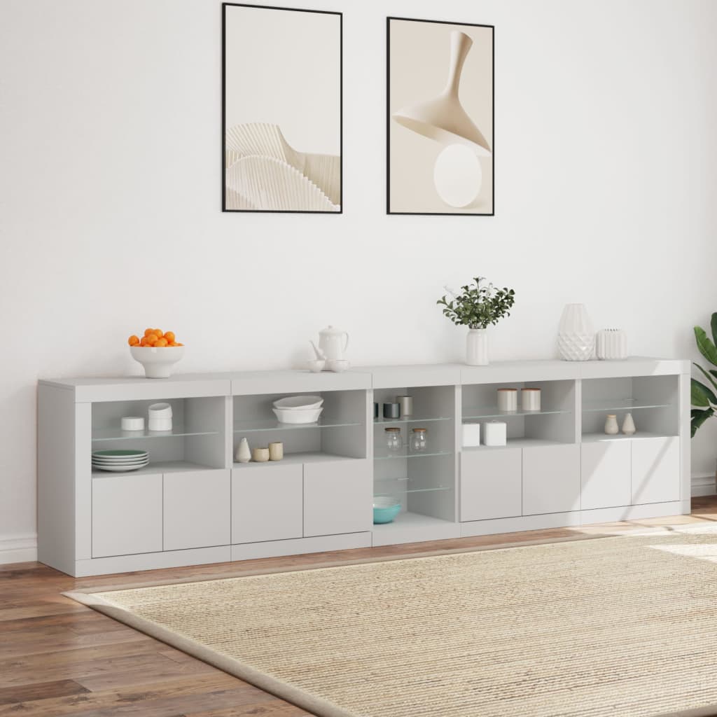 Sideboard mit LED-Leuchten Weiß 283x37x67 cm