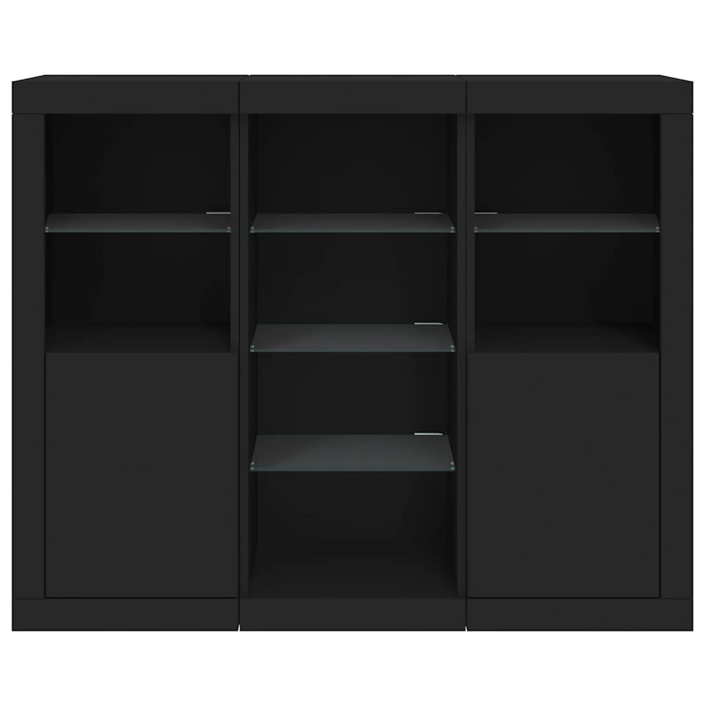 Sideboards mit LED-Leuchten 3 Stk. Schwarz Holzwerkstoff
