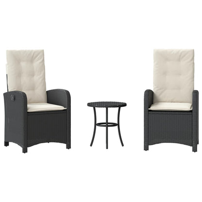 3-tlg. Bistro-Set mit Kissen Schwarz Poly Rattan