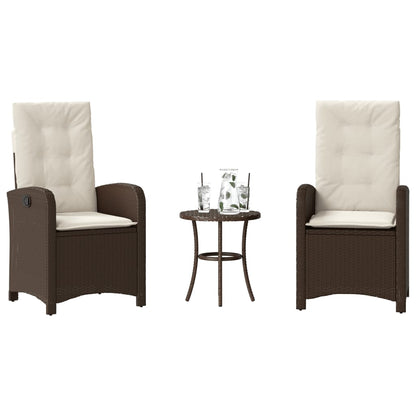 3-tlg. Bistro-Set mit Kissen Braun Poly Rattan