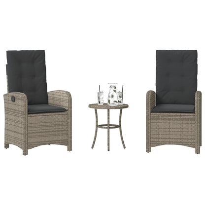 3-tlg. Bistro-Set mit Kissen Grau Poly Rattan