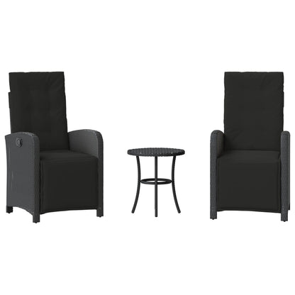 3-tlg. Bistro-Set mit Kissen Schwarz Poly Rattan