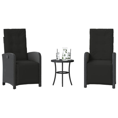 3-tlg. Bistro-Set mit Kissen Schwarz Poly Rattan