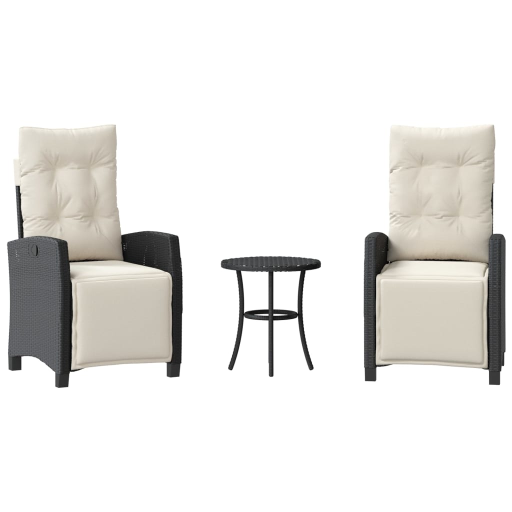 3-tlg. Bistro-Set mit Kissen Schwarz Poly Rattan