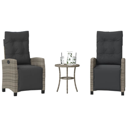 3-tlg. Bistro-Set mit Kissen Grau Poly Rattan