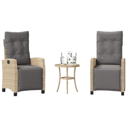 3-tlg. Bistro-Set mit Kissen Beigemischung Poly Rattan