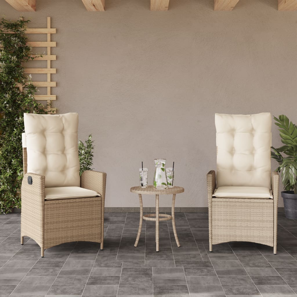 3-tlg. Bistro-Set mit Kissen Beige Poly Rattan