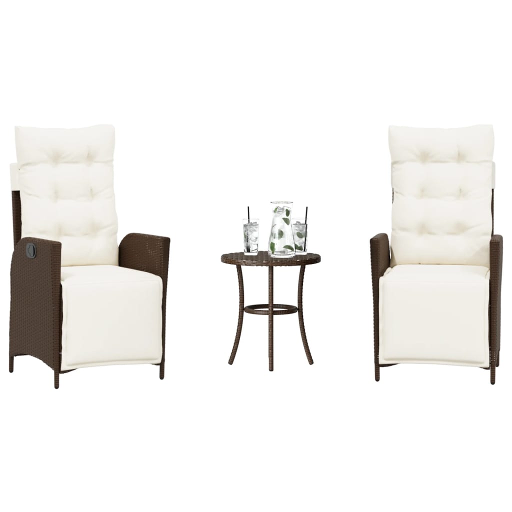 3-tlg. Bistro-Set mit Kissen Braun Poly Rattan