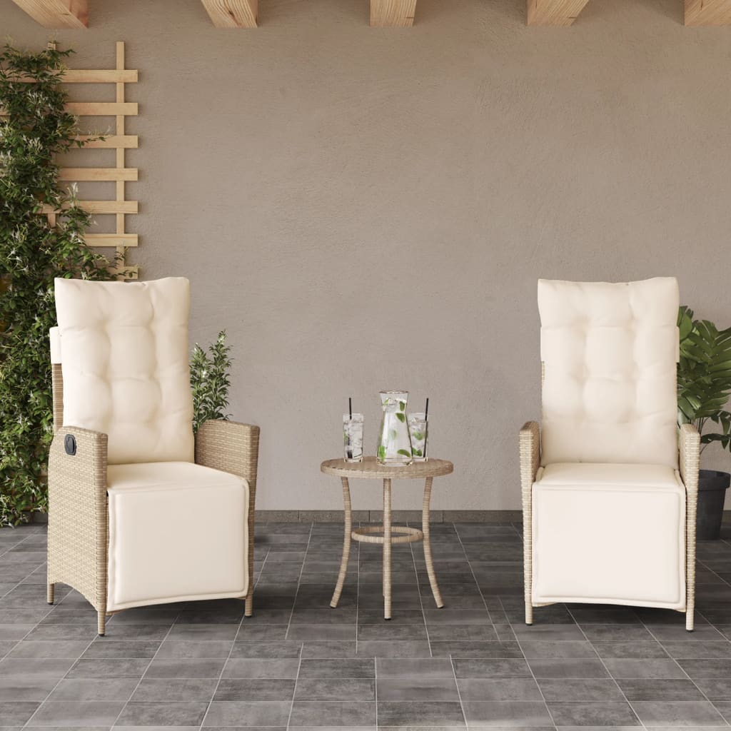 3-tlg. Bistro-Set mit Kissen Beige Poly Rattan