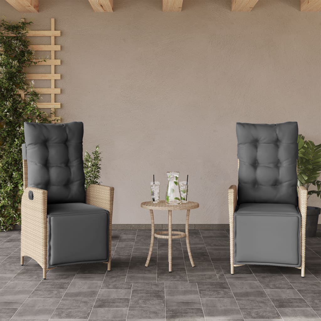 3-tlg. Bistro-Set mit Kissen Beigemischung Poly Rattan