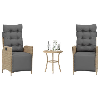 3-tlg. Bistro-Set mit Kissen Beigemischung Poly Rattan