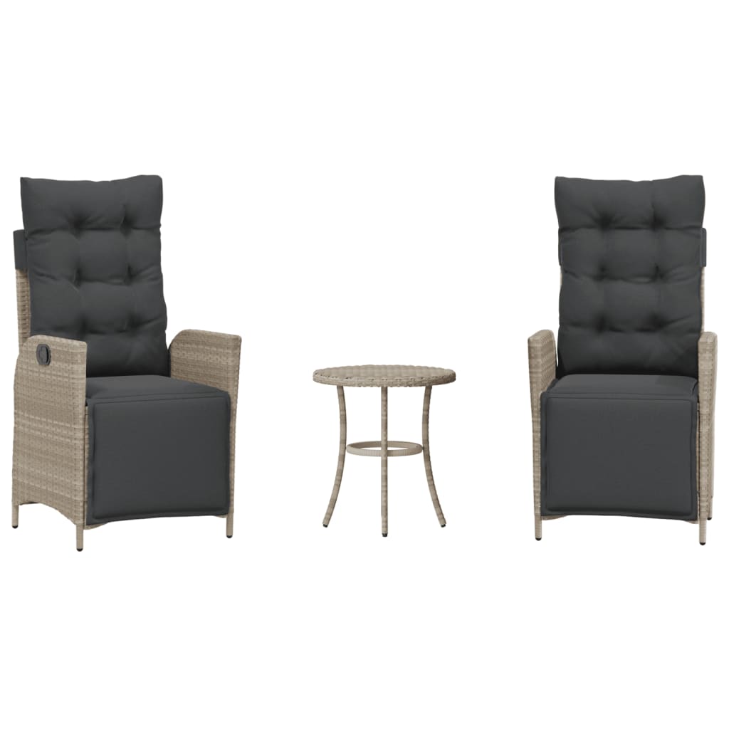 3-tlg. Bistro-Set mit Kissen Hellgrau Poly Rattan