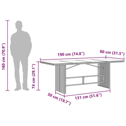 Gartentisch mit Glasplatte Schwarz 190x80x74 cm Poly Rattan