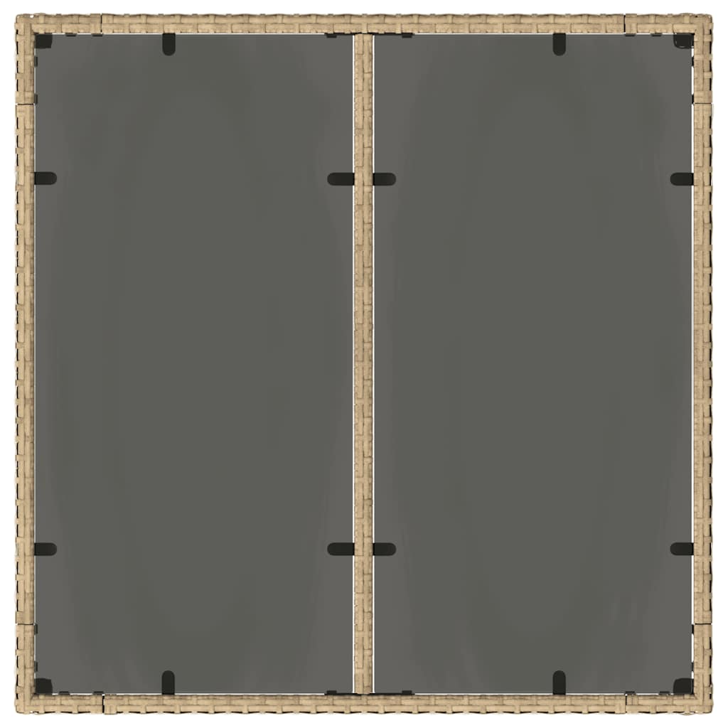 Gartentisch mit Glasplatte Beige 90x90x75 cm Poly Rattan