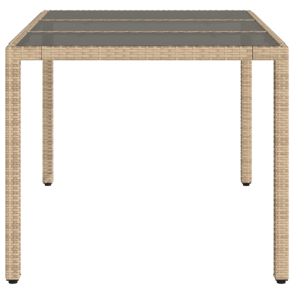 Gartentisch mit Glasplatte Beige 150x90x75 cm Poly Rattan