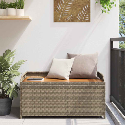 Bank mit Stauraum Grau 100x50x52 cm Poly Rattan Akazienholz