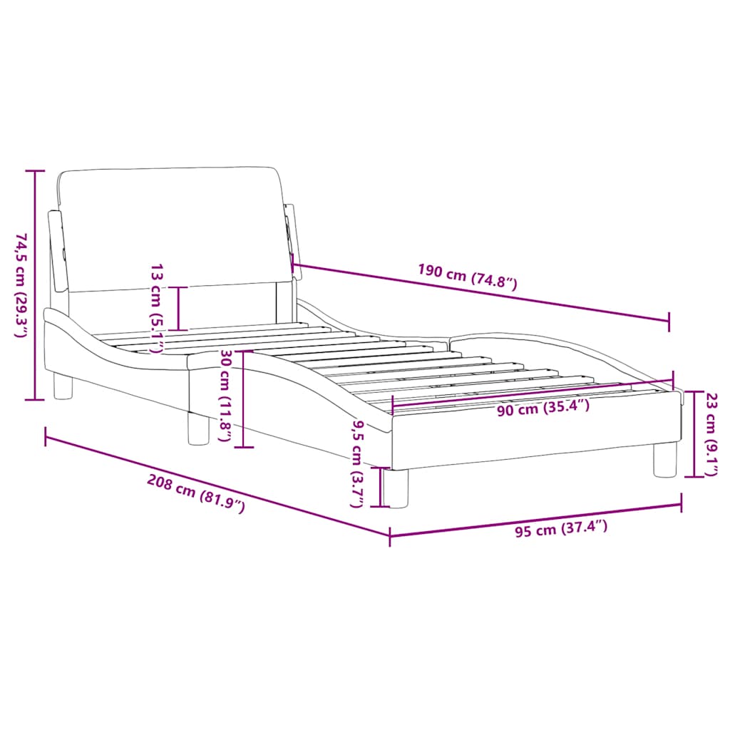 Bettgestell "Dover" Dunkelbraun 90x190 cm Stoff