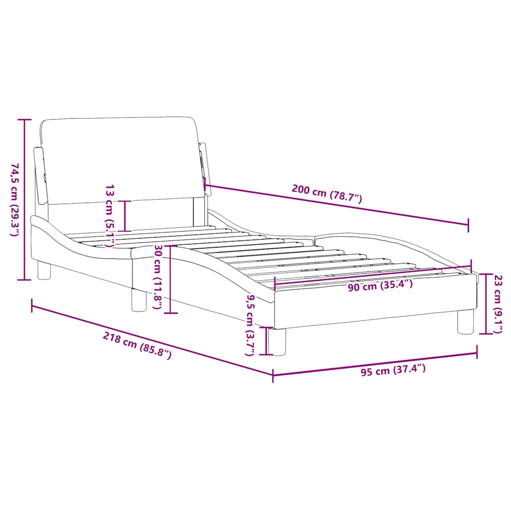 Bettgestell mit Kopfteil "Dover" Creme 90x200 cm Stoff