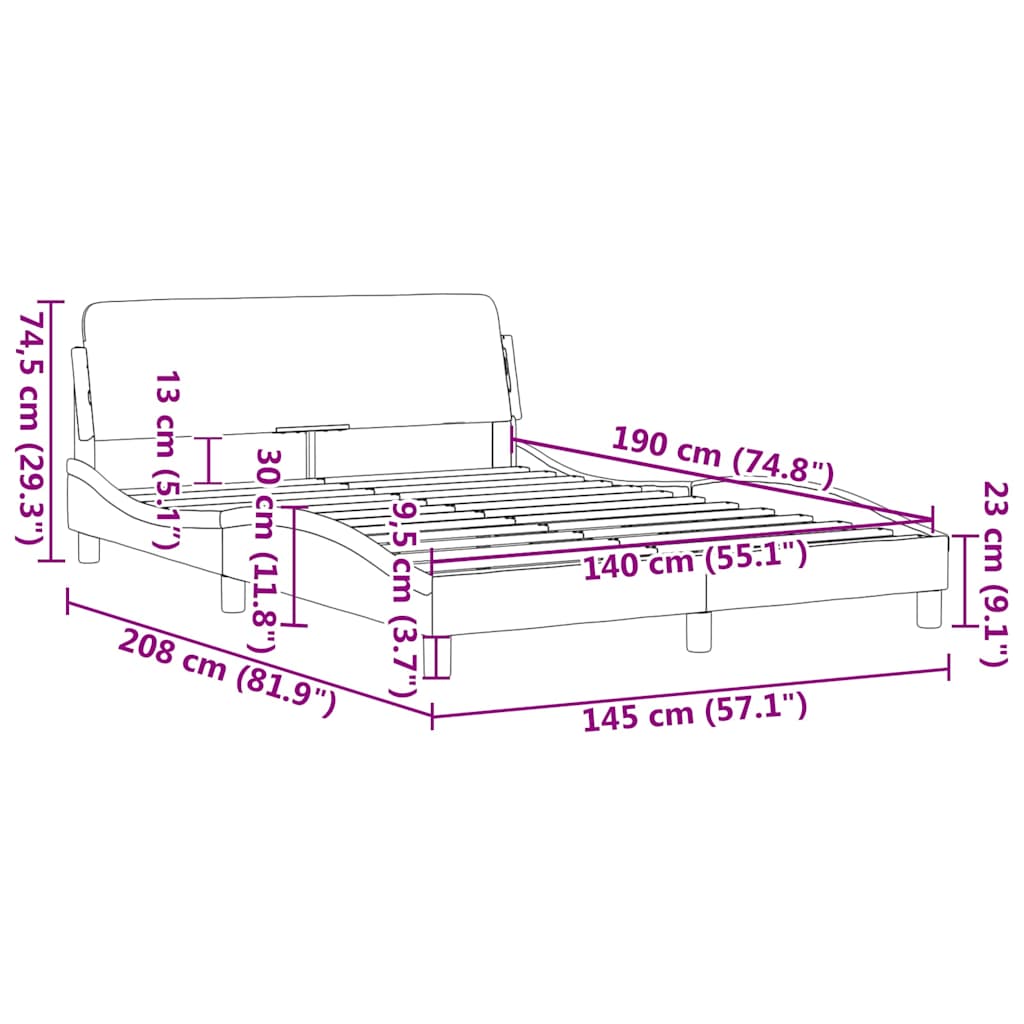 Bettgestell "Dover" Dunkelgrau 140x190 cm Samt