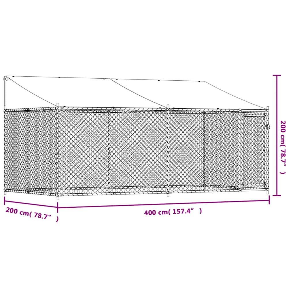 Hundezwinger mit Dach und Tür Grau 4x2x2 m Verzinkter Stahl