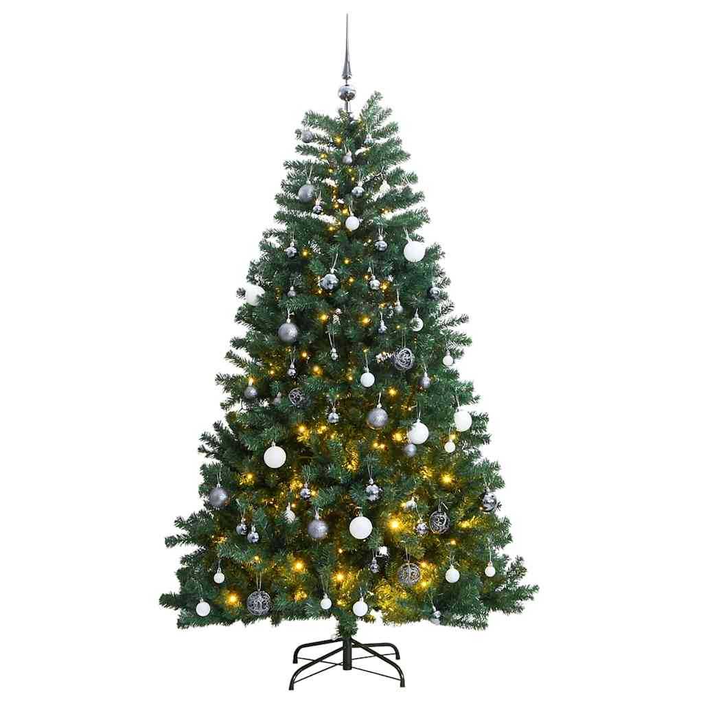 Künstlicher Weihnachtsbaum Klappbar 300 LEDs & Kugeln 180 cm