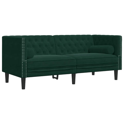 3-tlg. Chesterfield-Sofa-Set mit Nackenrollen Dunkelgrün Samt