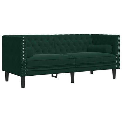 2-tlg. Chesterfield-Sofa-Set mit Nackenrollen Dunkelgrün Samt
