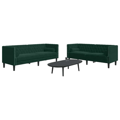 2-tlg. Chesterfield-Sofa-Set mit Nackenrollen Dunkelgrün Samt