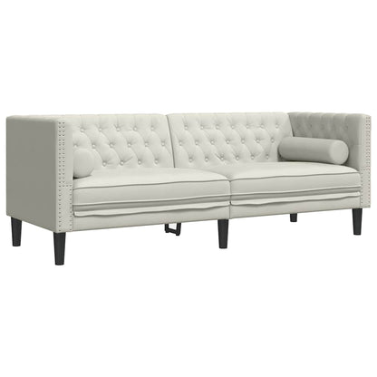 2-tlg. Chesterfield-Sofa-Set mit Nackenrollen Creme Samt