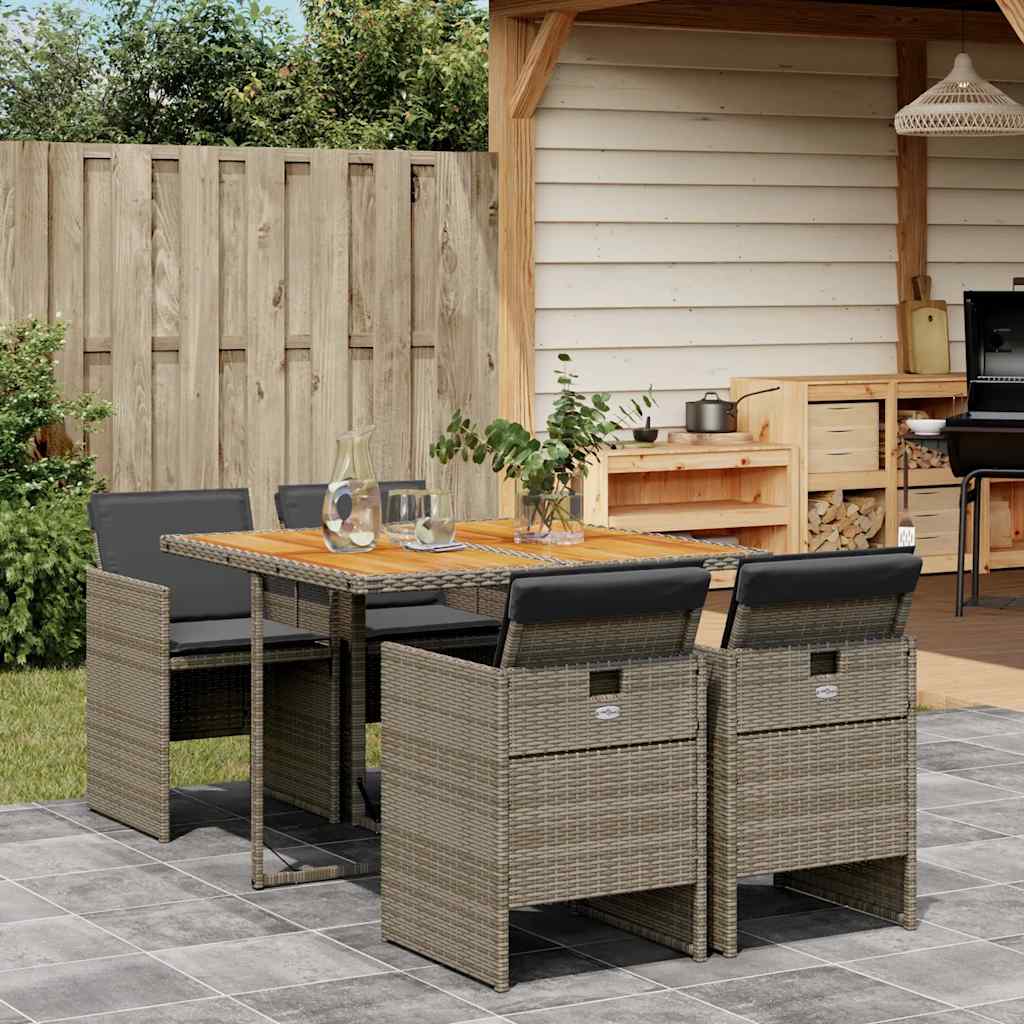 5-tlg. Garten-Essgruppe mit Kissen Grau Poly Rattan