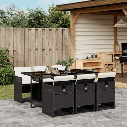 7-tlg. Garten-Essgruppe mit Kissen Schwarz Poly Rattan