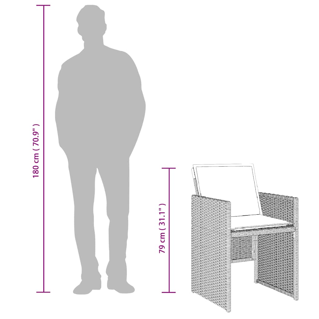 11-tlg. Garten-Essgruppe mit Kissen Hellgrau Poly Rattan