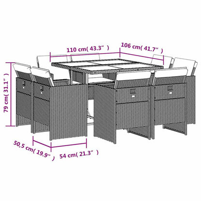 9-tlg. Garten-Essgruppe mit Kissen Schwarz Poly Rattan