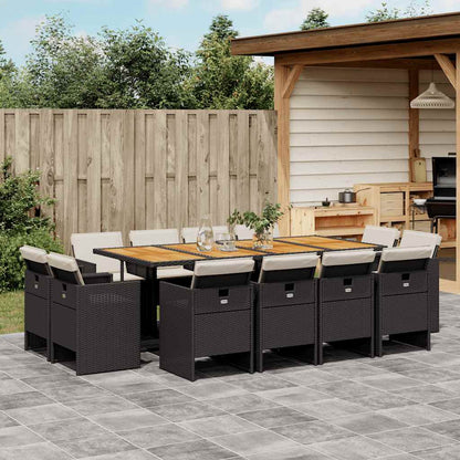 13-tlg. Garten-Essgruppe mit Kissen Schwarz Poly Rattan
